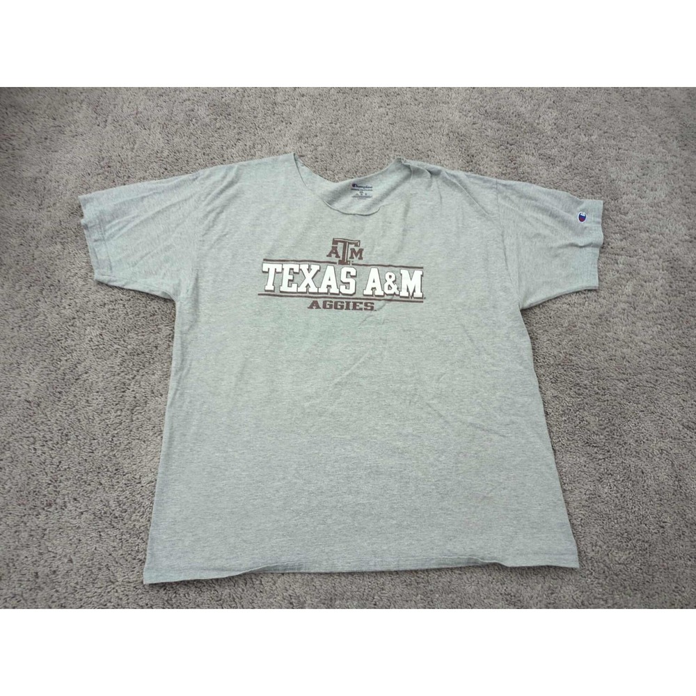 Texas A&M Aggies T Shirt Mens 2XL Short Sleeve NCAA Champion Gray Collar Cutoff